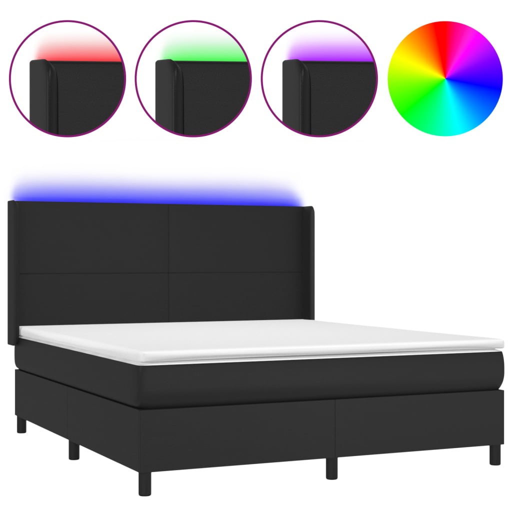 Sommier à lattes de lit matelas LED Noir 160x200cm Similicuir