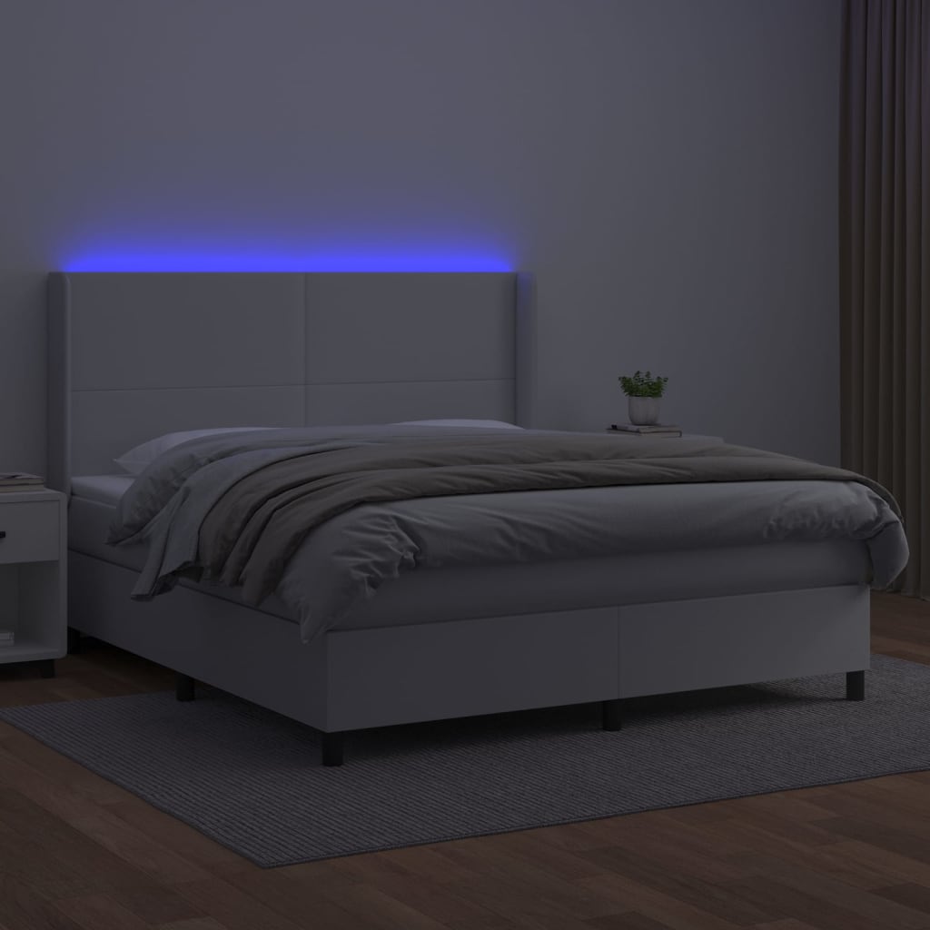 Sommier à lattes de lit matelas LED Blanc 160x200 cm Similicuir