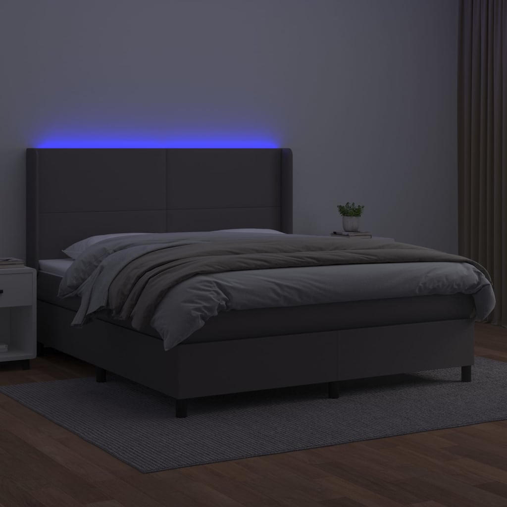 Slatted bed base LED mattress Grey 160x200 cm Faux leather