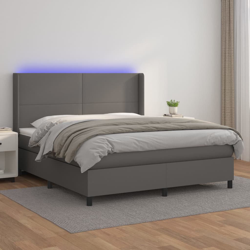 Slatted bed base LED mattress Grey 160x200 cm Faux leather