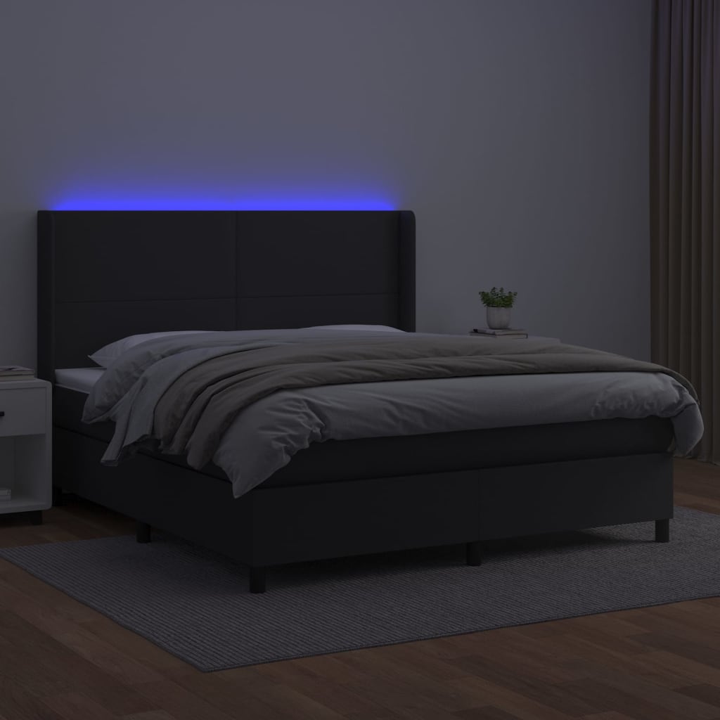 Sommier à lattes de lit matelas LED Noir 180x200cm Similicuir