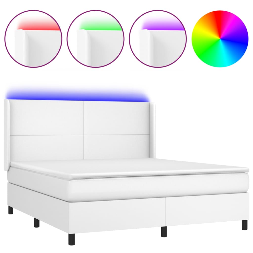 Weißes LED-Matratzenbett mit Lattenrost 180x200 cm, Kunstleder