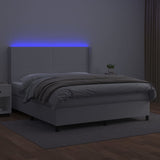 Weißes LED-Matratzenbett mit Lattenrost 180x200 cm, Kunstleder