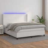 Weißes LED-Matratzenbett mit Lattenrost 180x200 cm, Kunstleder