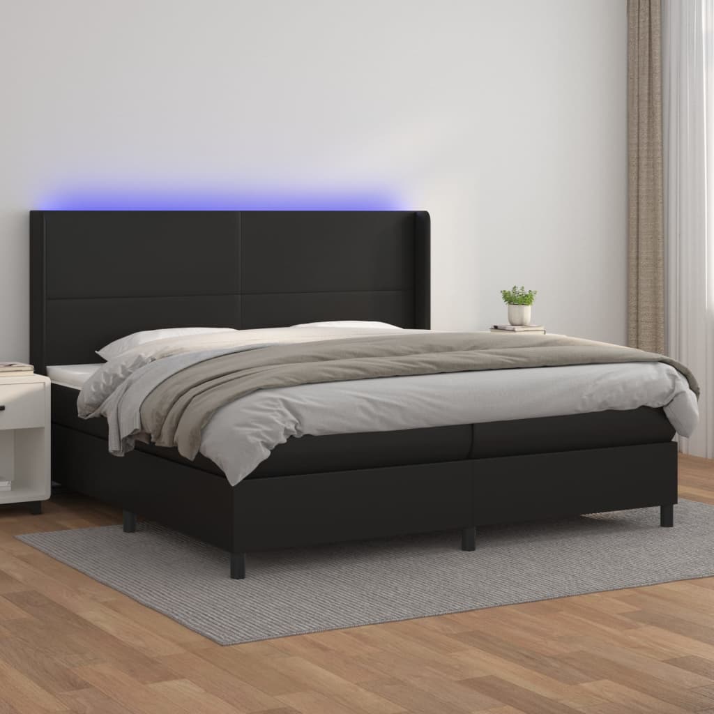 Sommier à lattes de lit matelas LED Noir 200x200cm Similicuir