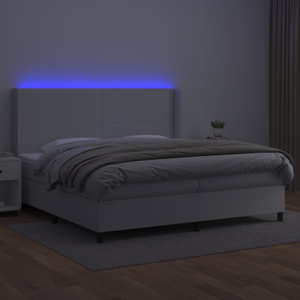 Sommier à lattes de lit matelas LED Blanc 200x200 cm Similicuir