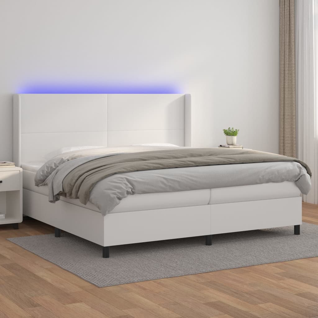 Sommier à lattes de lit matelas LED Blanc 200x200 cm Similicuir