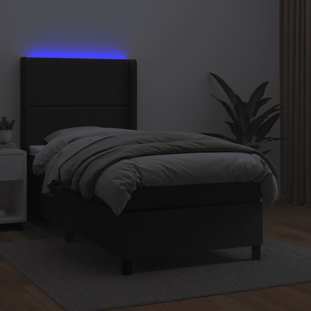 Sommier à lattes de lit matelas LED Noir 80x200 cm Similicuir