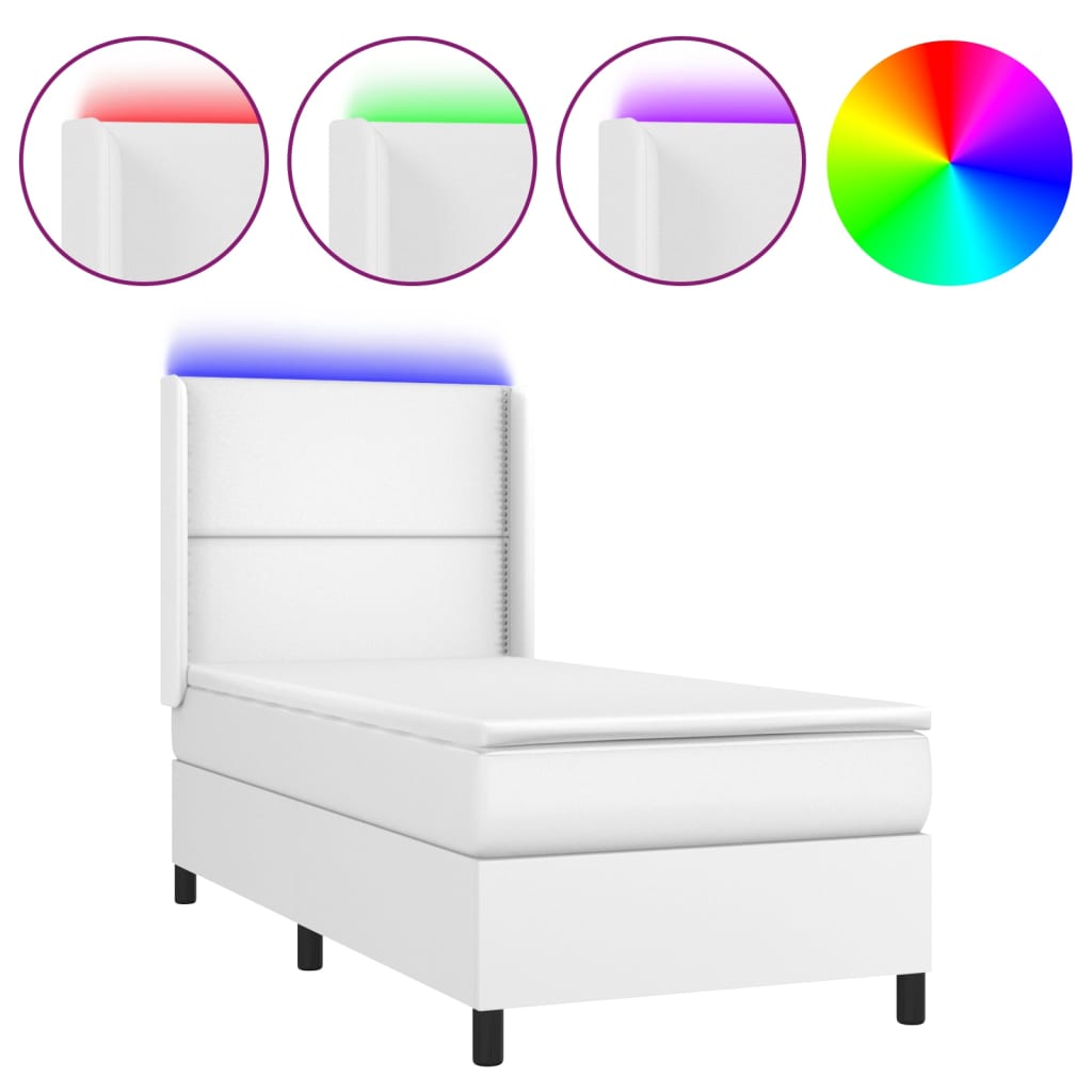 Sommier à lattes de lit matelas LED Blanc 80x200cm Similicuir