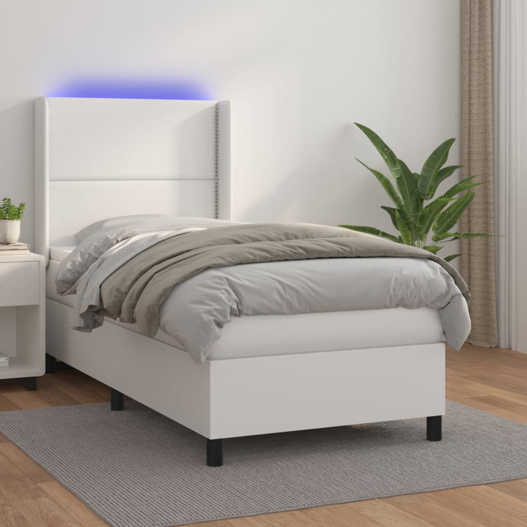 Sommier à lattes de lit matelas LED Blanc 80x200cm Similicuir