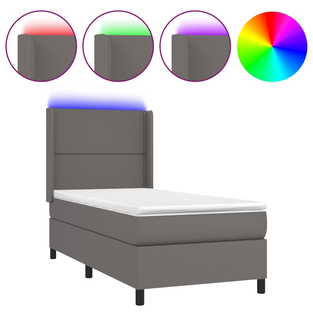 Sommier à lattes de lit matelas LED Gris 90x190 cm Similicuir