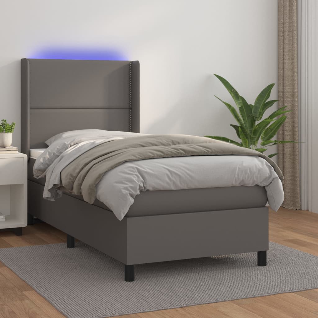 Sommier à lattes de lit matelas LED Gris 90x190 cm Similicuir