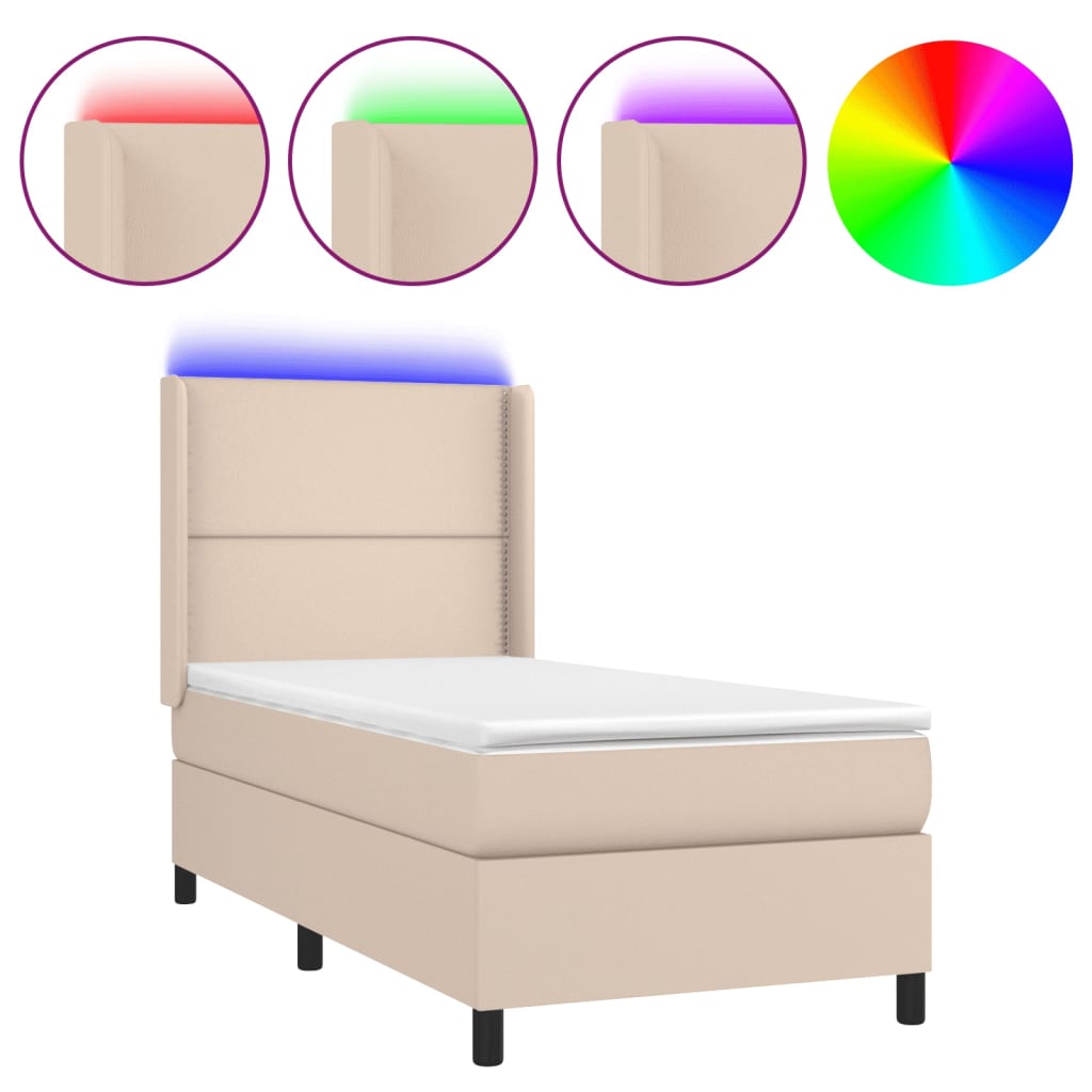 Cappuccino LED-Matratzenbett mit Lattenrost 90 x 190 cm