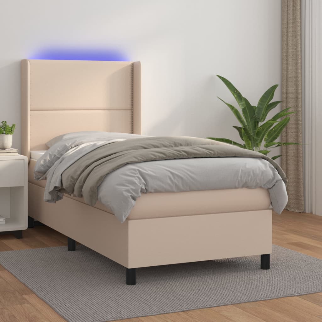 Cappuccino LED-Matratzenbett mit Lattenrost 90 x 190 cm