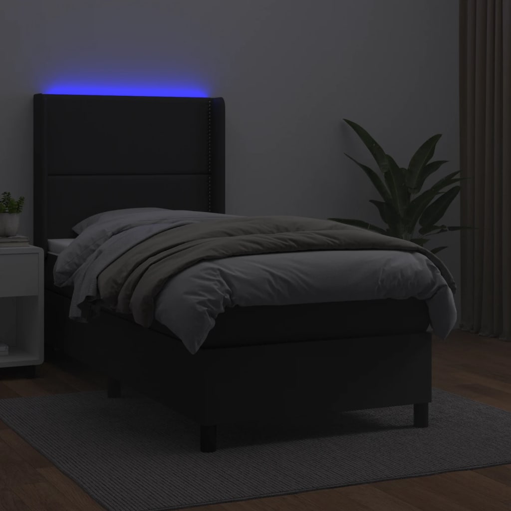 Sommier à lattes de lit matelas LED Noir 90x200 cm Similicuir