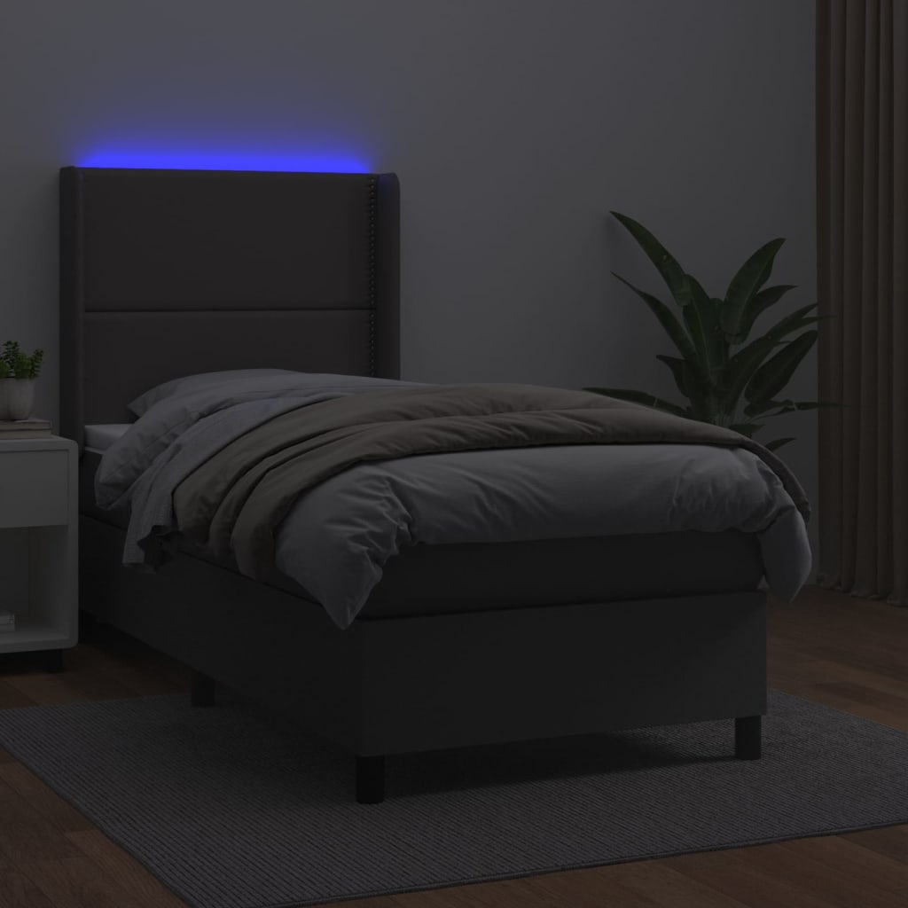 Sommier à lattes de lit matelas LED Gris 90x200 cm Similicuir