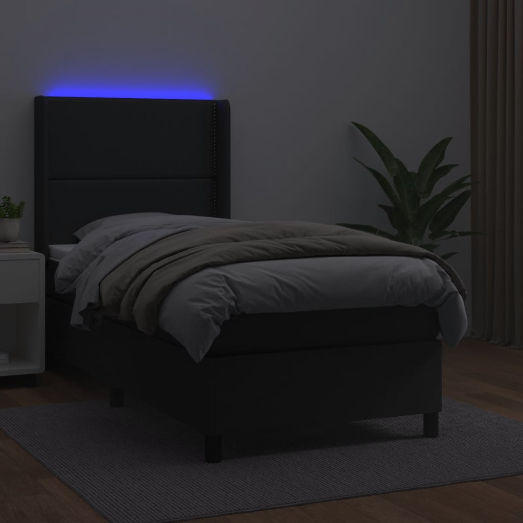 Sommier à lattes de lit matelas LED Noir 100x200cm Similicuir