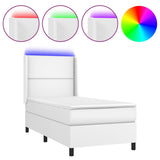 Weißes LED-Matratzenbett mit Lattenrost 100x200 cm, Kunstleder