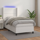 Weißes LED-Matratzenbett mit Lattenrost 100x200 cm, Kunstleder