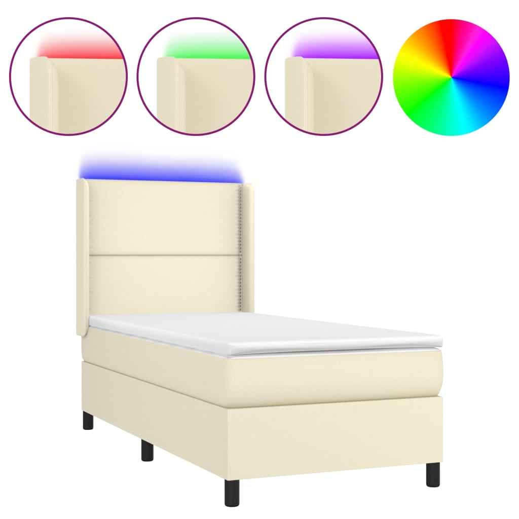 Sommier à lattes de lit matelas LED Crème 100x200 cm Similicuir