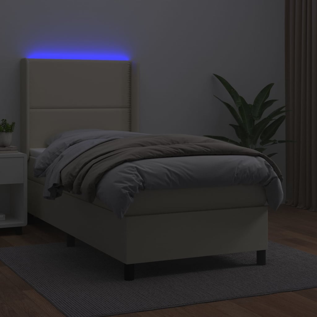 Sommier à lattes de lit matelas LED Crème 100x200 cm Similicuir