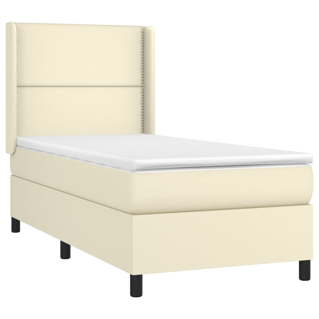 Sommier à lattes de lit matelas LED Crème 100x200 cm Similicuir