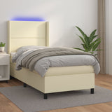 Sommier à lattes de lit matelas LED Crème 100x200 cm Similicuir