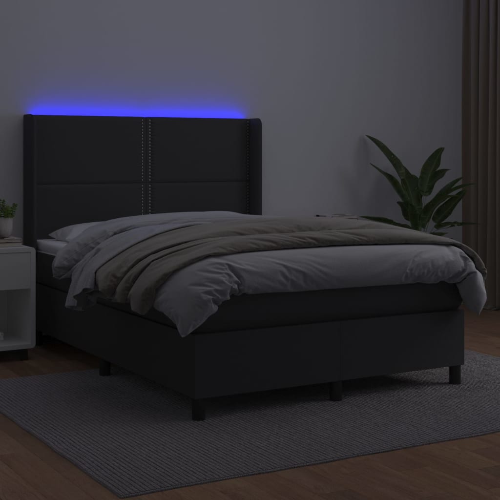 Sommier à lattes de lit matelas LED Noir 140x190cm Similicuir