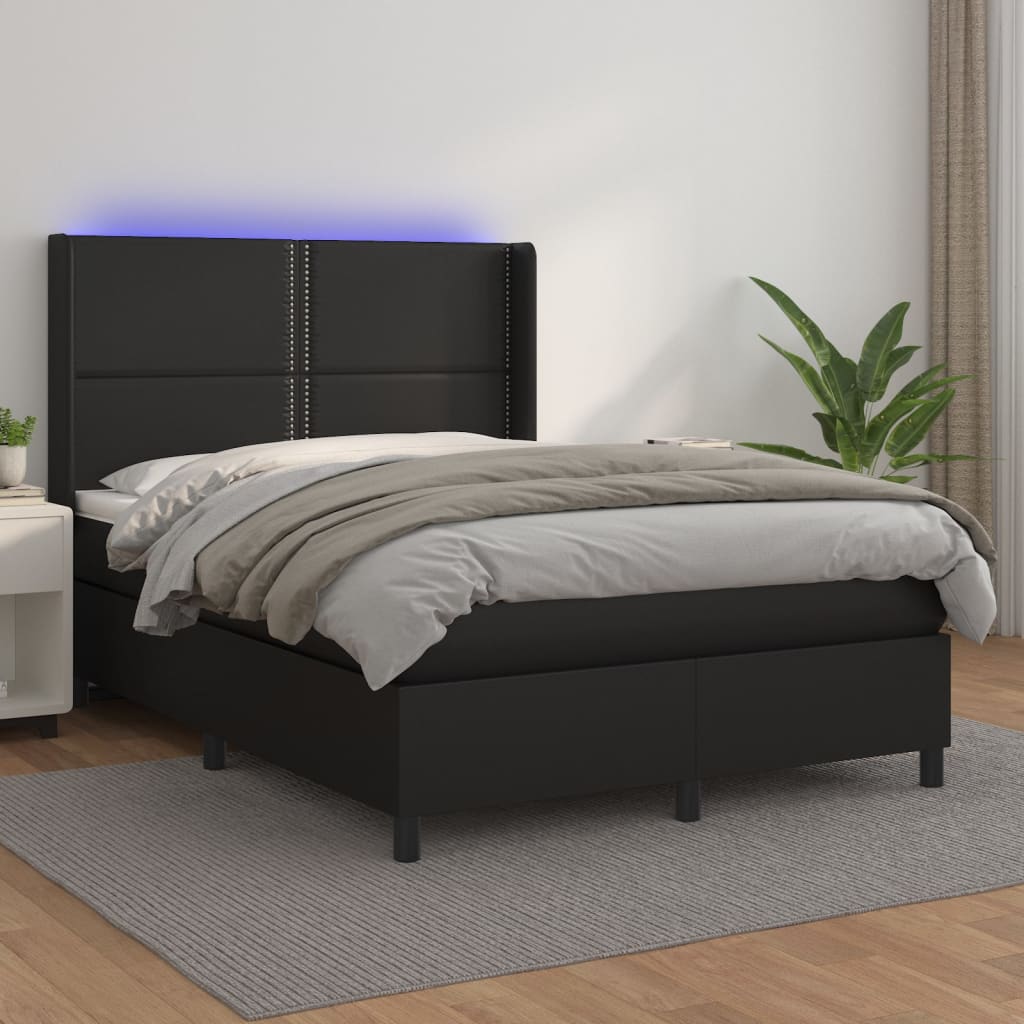 Sommier à lattes de lit matelas LED Noir 140x190cm Similicuir