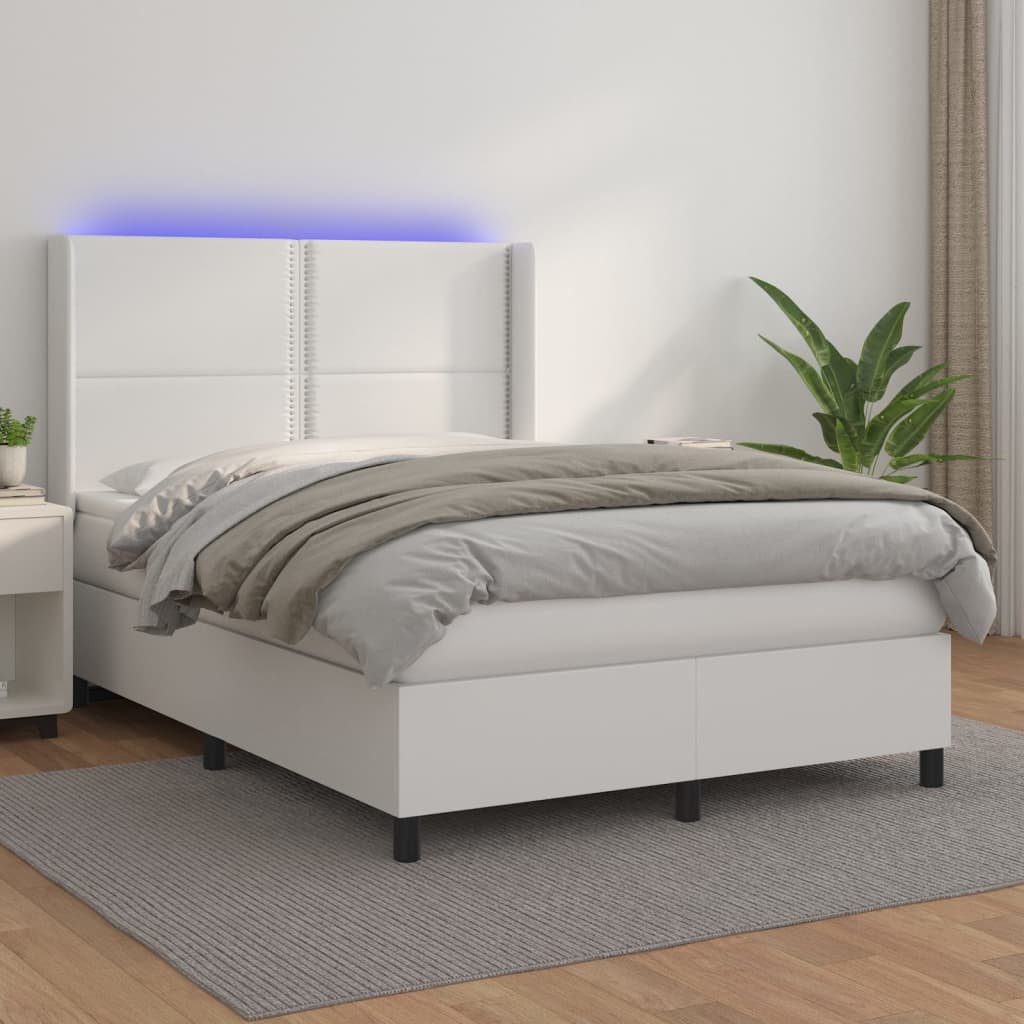 Sommier à lattes de lit matelas LED Blanc 140x190 cm Similicuir