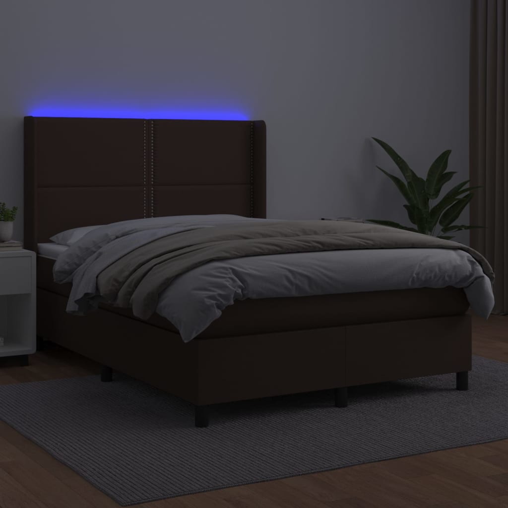 Sommier à lattes de lit matelas LED Marron 140x190cm Similicuir