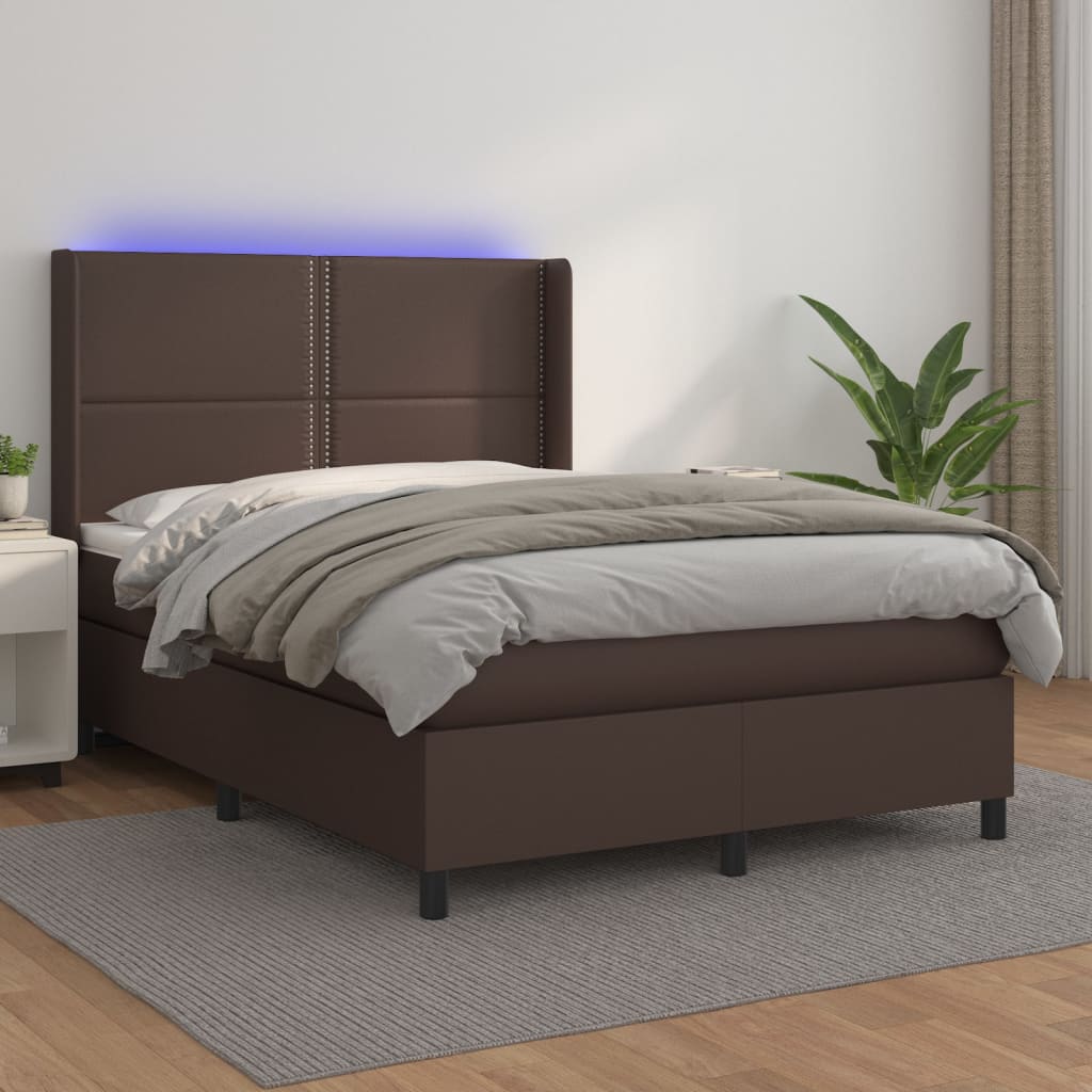 Sommier à lattes de lit matelas LED Marron 140x190cm Similicuir