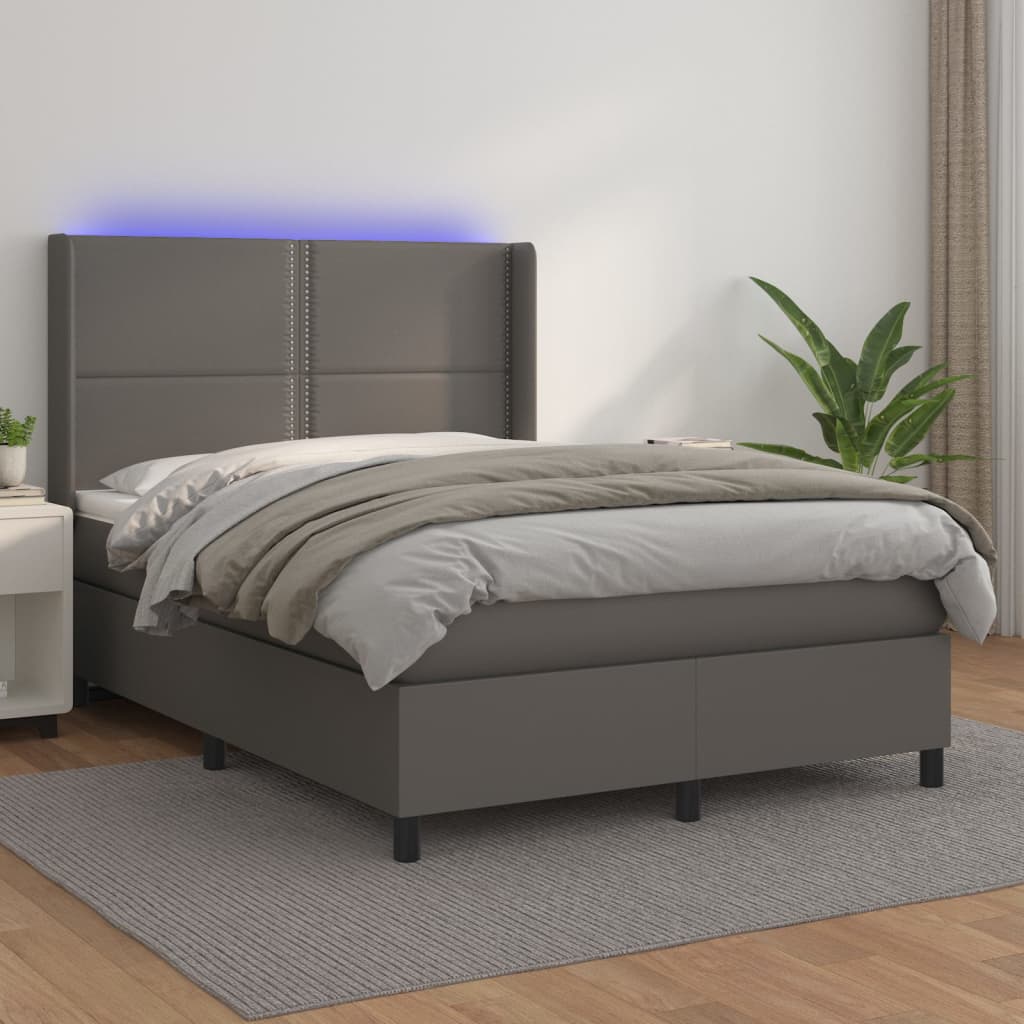 Sommier à lattes de lit matelas LED Gris 140x190cm Similicuir