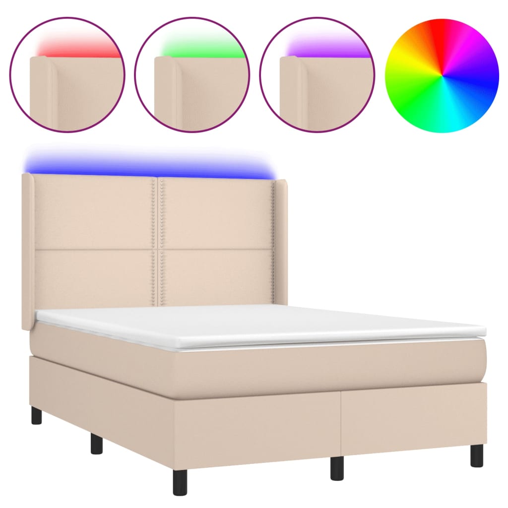 Cappuccino LED-Matratzenbett mit Lattenrost 140x190 cm