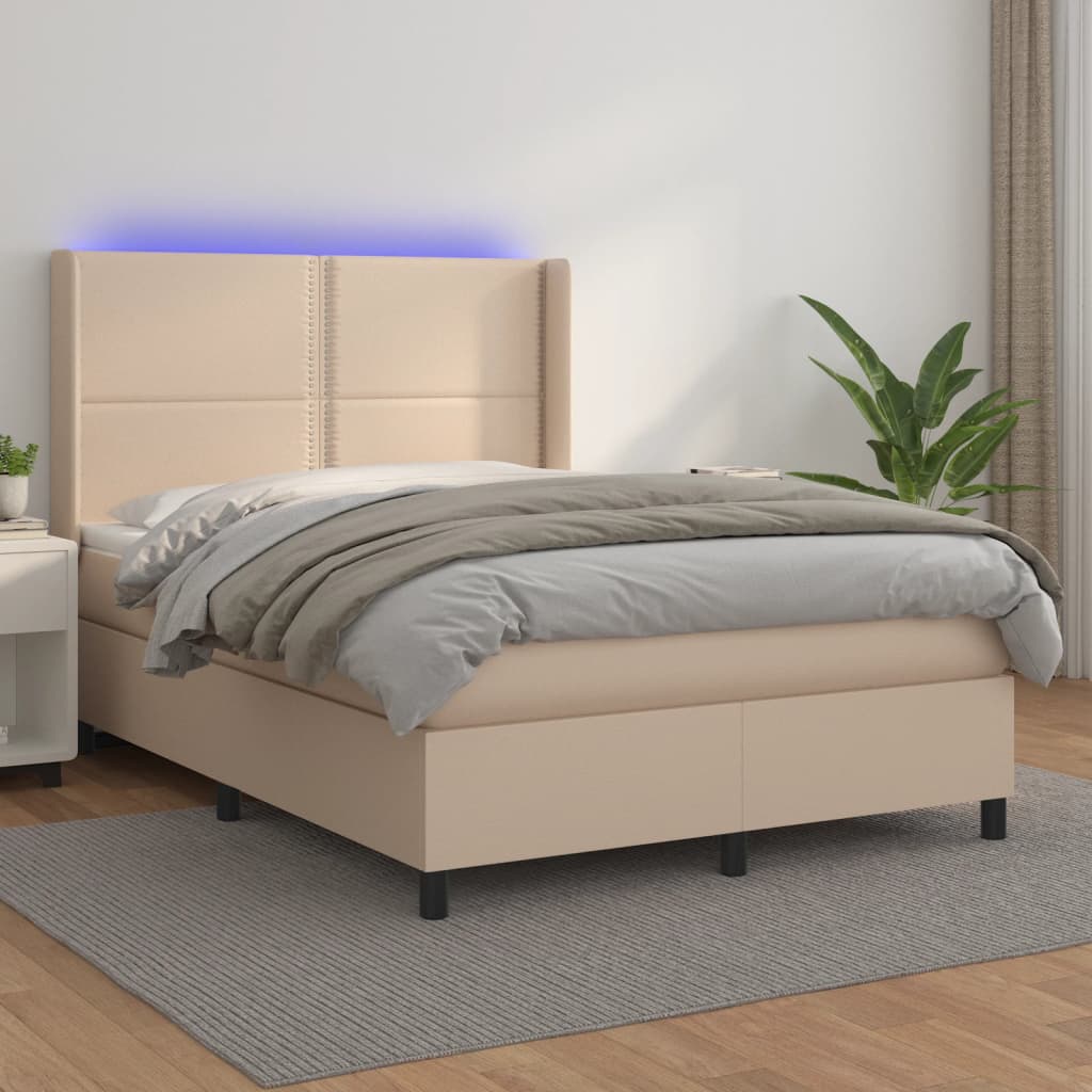 Cappuccino LED-Matratzenbett mit Lattenrost 140x190 cm