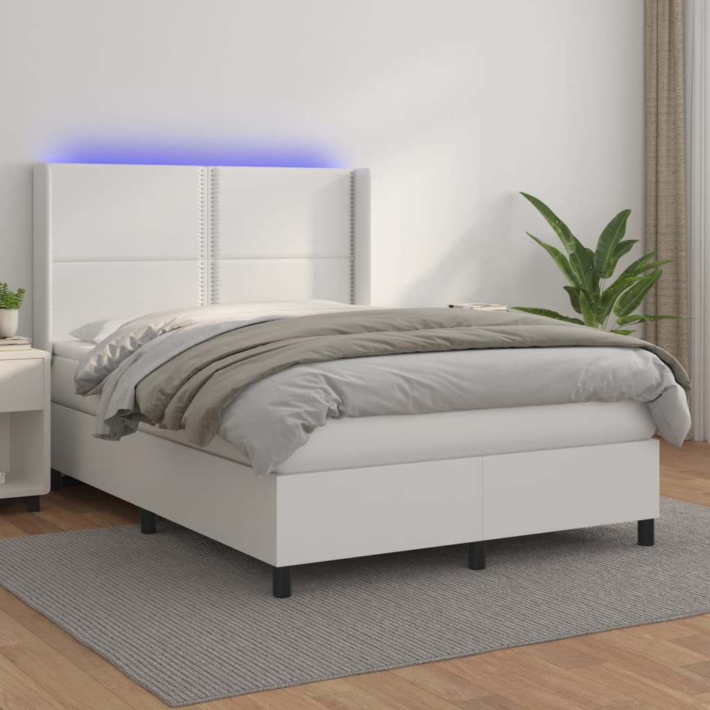 Sommier à lattes de lit matelas LED Blanc 140x200 cm Similicuir