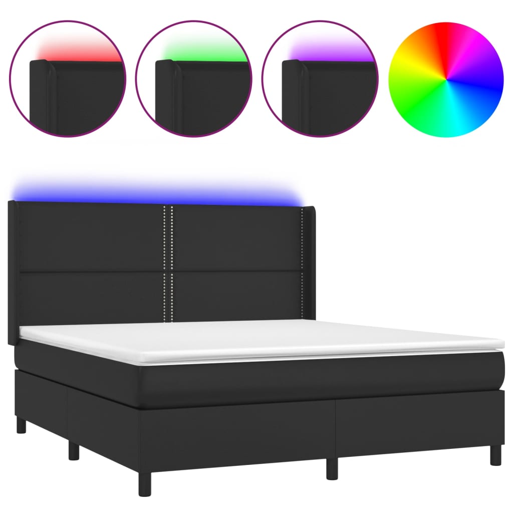 Sommier à lattes de lit matelas LED Noir 160x200cm Similicuir