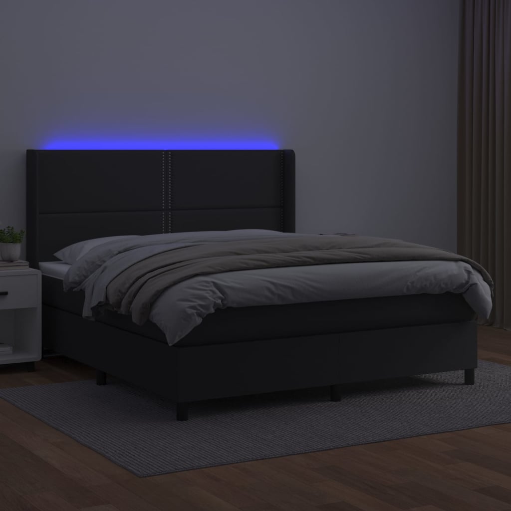 Sommier à lattes de lit matelas LED Noir 160x200cm Similicuir