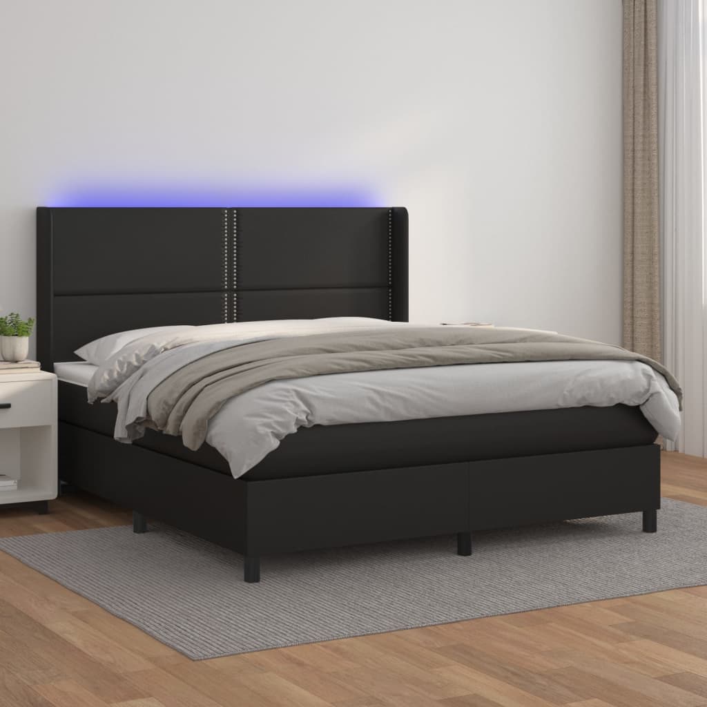 Sommier à lattes de lit matelas LED Noir 160x200cm Similicuir