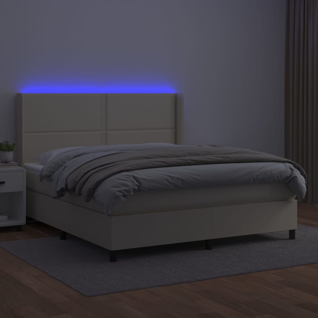 Sommier à lattes de lit matelas LED Crème 160x200 cm Similicuir