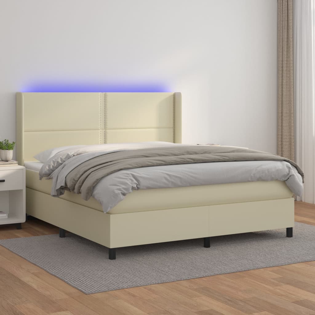 Sommier à lattes de lit matelas LED Crème 160x200 cm Similicuir