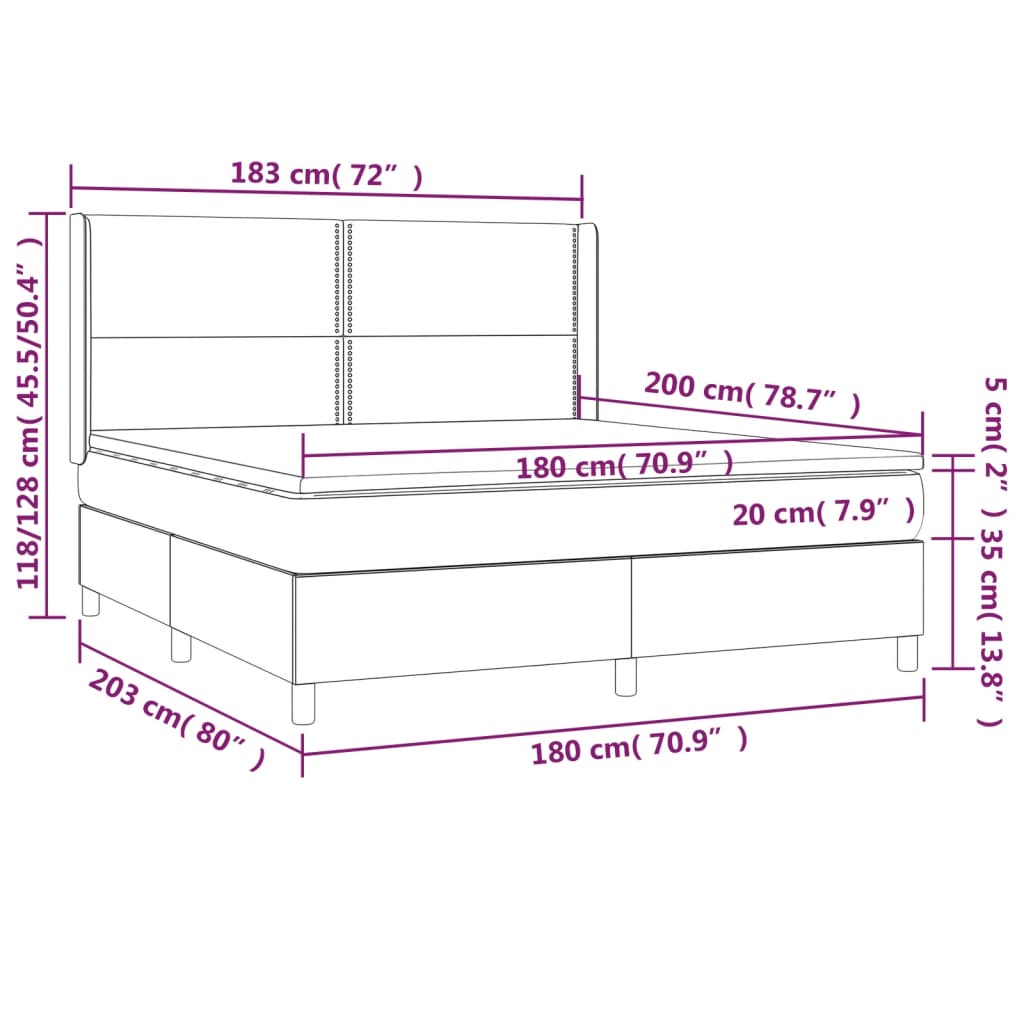 Sommier à lattes de lit matelas LED Cappuccino 180x200 cm