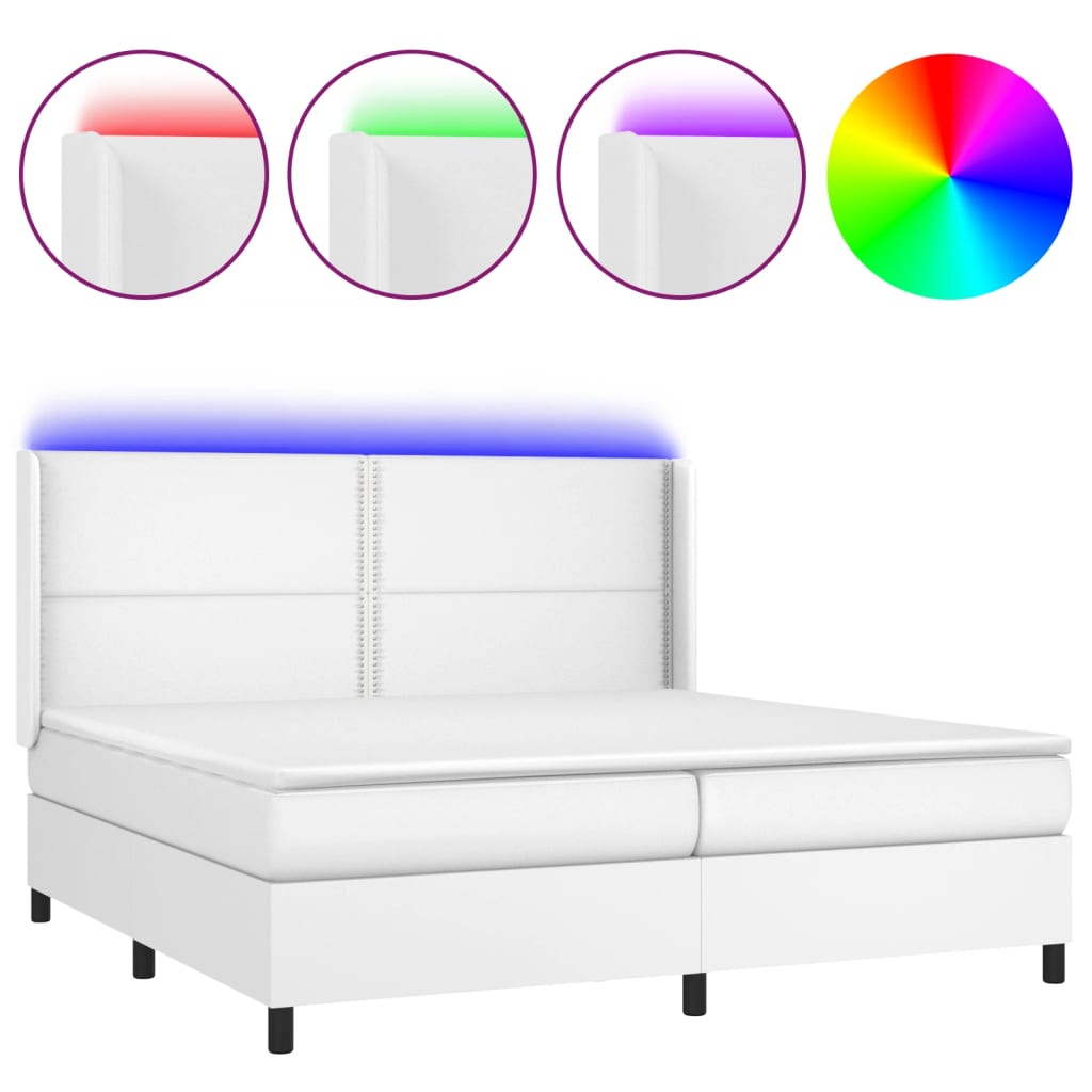 Weißes LED-Matratzenbett mit Lattenrost 200x200 cm, Kunstleder