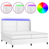 Weißes LED-Matratzenbett mit Lattenrost 200x200 cm, Kunstleder