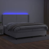 Weißes LED-Matratzenbett mit Lattenrost 200x200 cm, Kunstleder