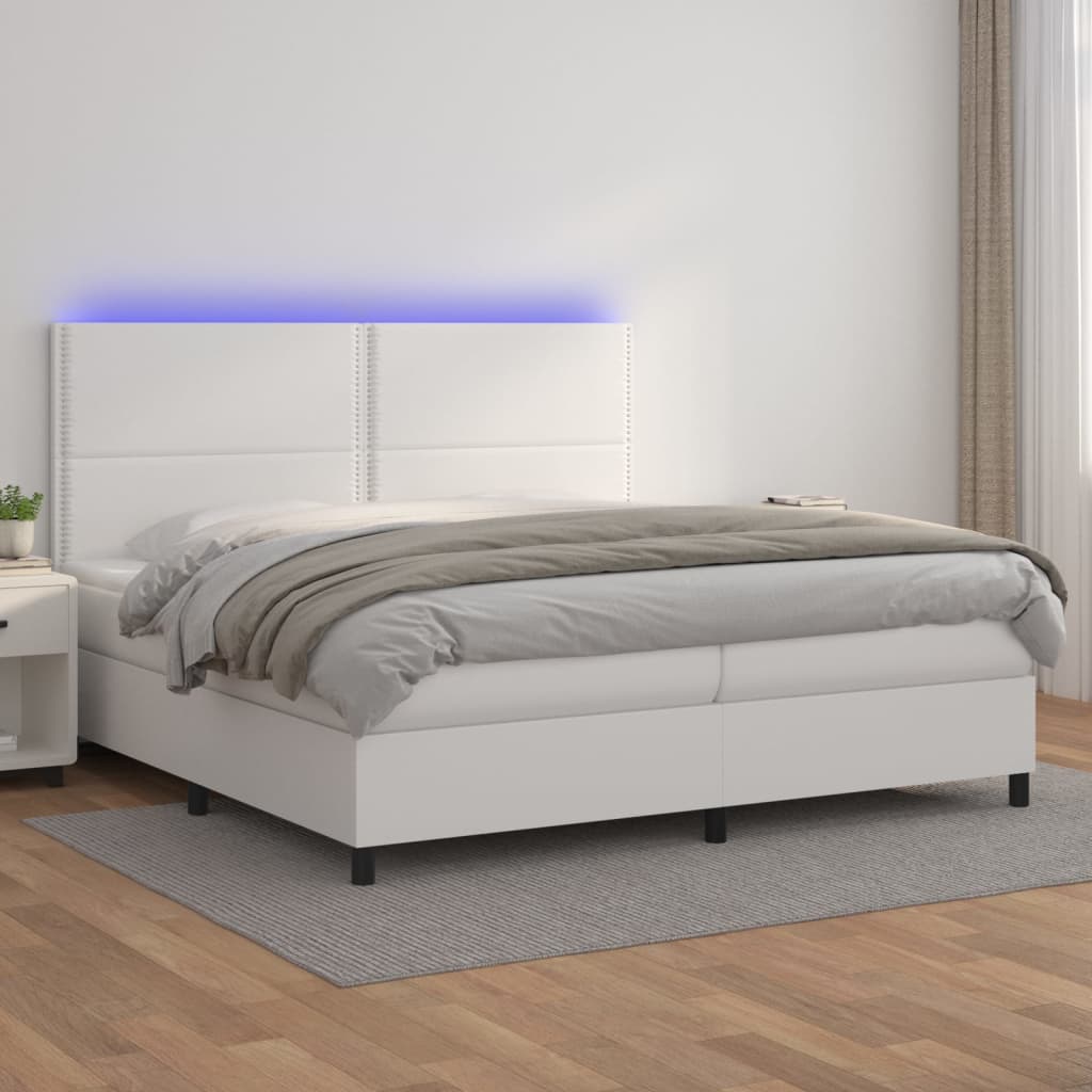 Sommier à lattes de lit matelas LED Blanc 200x200 cm Similicuir