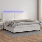 Weißes LED-Matratzenbett mit Lattenrost 200x200 cm, Kunstleder