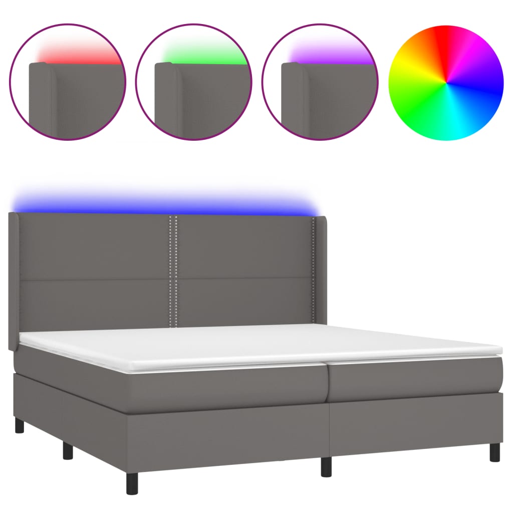 Sommier à lattes de lit matelas LED Gris 200x200 cm Similicuir