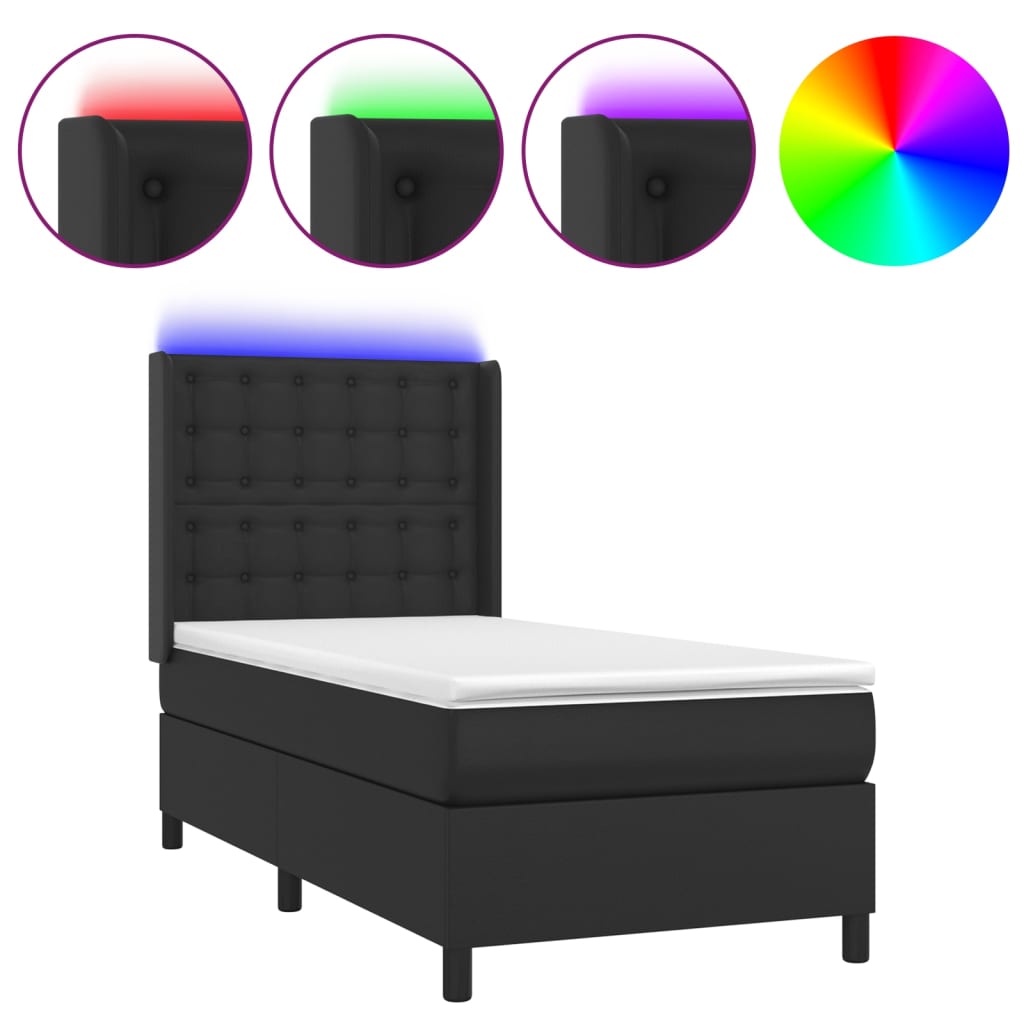 Sommier à lattes de lit matelas LED Noir 90x190 cm Similicuir