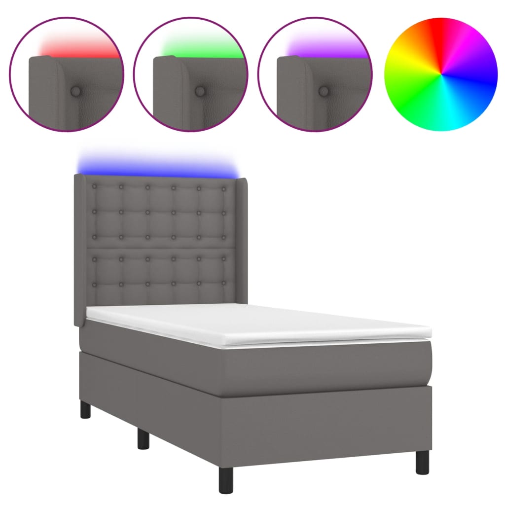 Sommier à lattes de lit matelas LED Gris 90x190 cm Similicuir